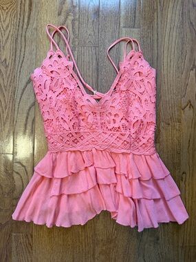 Chelsea & Violet Coral Lace Ruffle Camisole